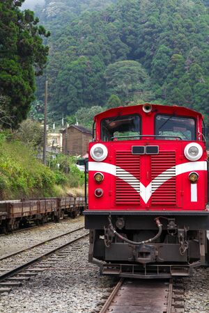 The old red Train in train station at nature hill の写真素材