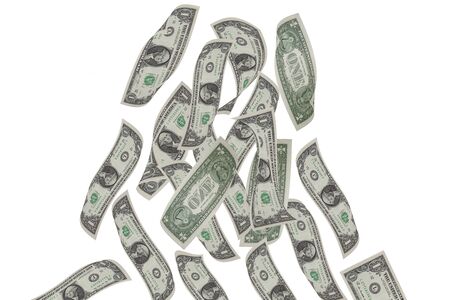 drop into bank notes on white background have pathの写真素材