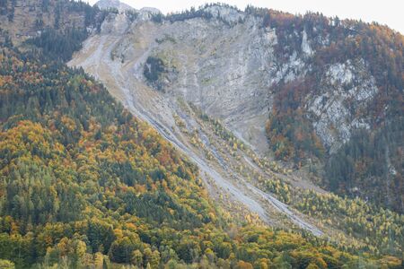 View of lock mountain side down in autumn nature and environment at swissの写真素材