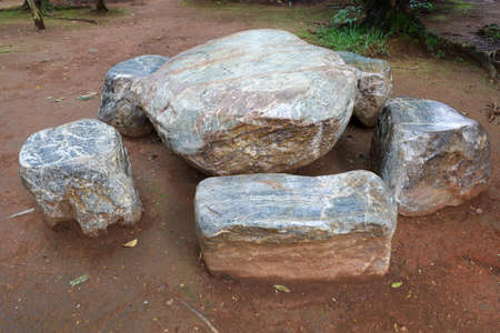 Set the stone table at gaden in thailandの写真素材