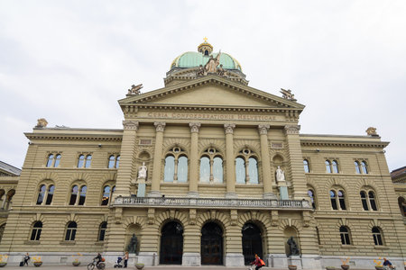 Bern,switzerland-October 23,2019:The Parliament Building is center landmark and famous in bern at switzerlandのeditorial素材