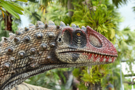 Pattaya,Thailand-September 4,2020:The dinosaurs statue is beautiful in Nong Nooch Tropical Botanical Gardenのeditorial素材