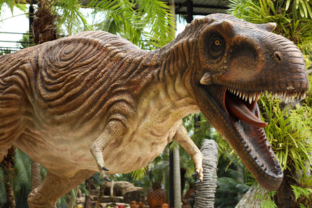 Pattaya,Thailand-September 4,2020:The dinosaurs statue is beautiful in Nong Nooch Tropical Botanical...