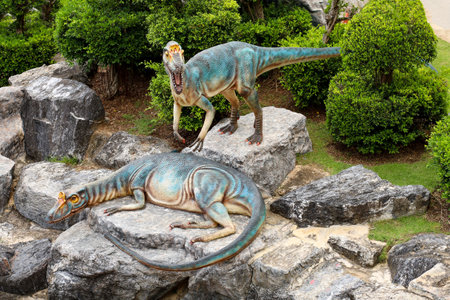Pattaya,Thailand-September 4,2020:The dinosaurs statue is beautiful in Nong Nooch Tropical Botanical Gardenのeditorial素材