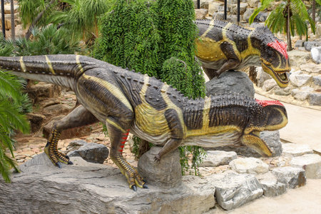 Pattaya,Thailand-September 4,2020:The dinosaurs statue is beautiful in Nong Nooch Tropical Botanical Gardenのeditorial素材
