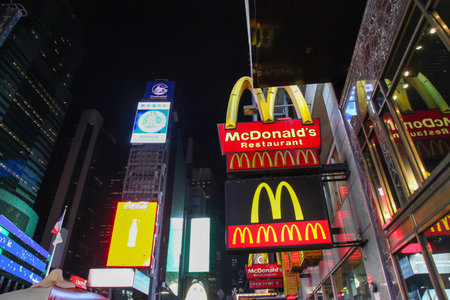 Manhattan,New York,USA- JUNE 15 ,2018: People visit on street Times Square at night .This Place is world's most visited tourist in New York.のeditorial素材