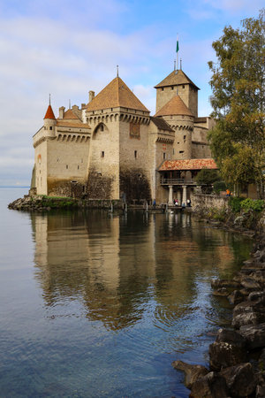 Montreux ,Switzerland-October 23,2019:The Castle of Chillon is landmark on Lake Geneva in Montreux at switzerlandのeditorial素材