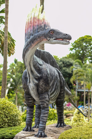 Pattaya,Thailand-September 4,2020:The dinosaurs statue is beautiful in sky garden at Nong Nooch Tropical Botanical Gardenのeditorial素材