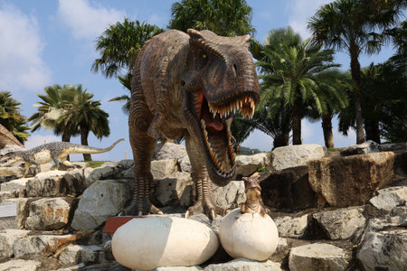 Pattaya,Thailand-January 28,2022:The dinosaurs statue is beautiful for travel in holiday at Nong Nooch Tropical Botanical Gardenのeditorial素材