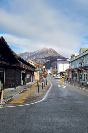 Yufuin,Japan - January 5,2023 : The vintage shopping on main street of Yufuin after snow fall in winterのeditorial素材