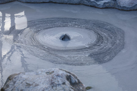 Oniishi bozu jigoku is landmark in beppu,Japan. the gray mud pool