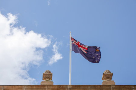 The australia flag on vintage buildingの写真素材
