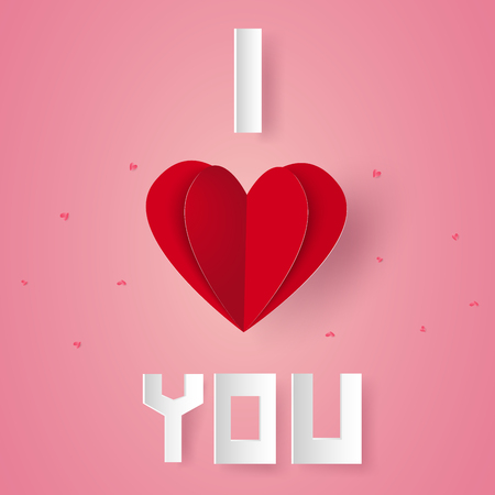 Valentines day , Illustration of love , Lettering with heart , paper art styleのイラスト素材