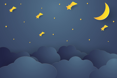 Night sky , paper art styleのイラスト素材