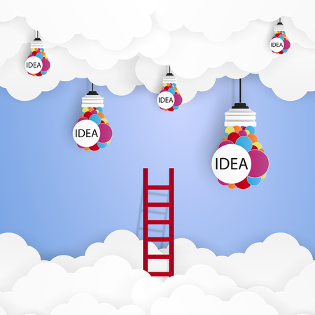 Ladder for idea concept in the sky , paper art styleのイラスト素材