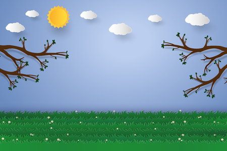nature landscape background , blank space , paper art styleのイラスト素材