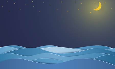 ocean at night with blank space , paper art styleのイラスト素材
