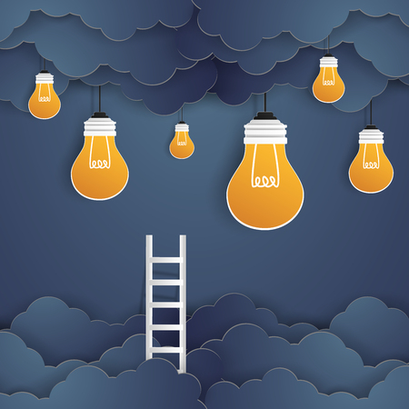 Ladder for idea at night concept , paper art styleのイラスト素材