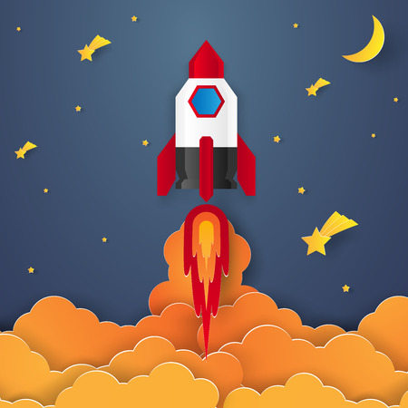 Start up concept , rocket , paper art styleのイラスト素材