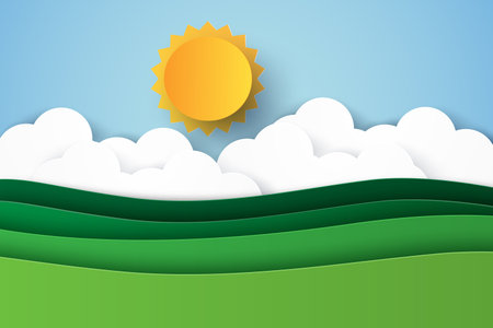 Nature landscape background , paper art styleのイラスト素材