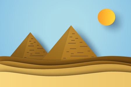 Desert landscape with Egyptian pyramids , paper art styleのイラスト素材