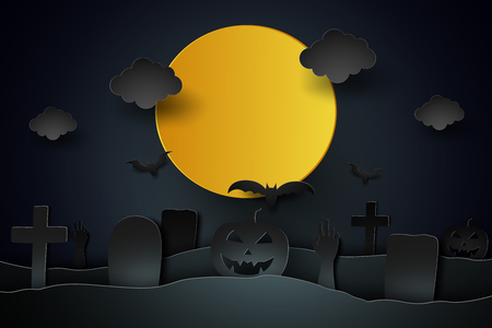 Halloween night with pumpkin and graveyard under the moon.のイラスト素材