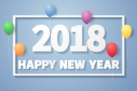 Happy new year 2018 , balloon with texture in frame , paper art styleのイラスト素材