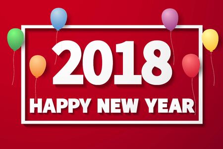 Happy new year 2018. Colorful balloon with texture in frame. paper art styleのイラスト素材