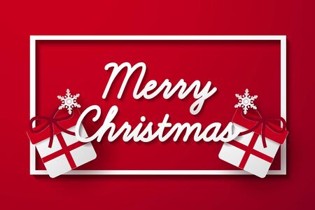 Merry Christmas and Happy New Year ,  invitation with gift in flame , xmas card , paper art styleのイラスト素材