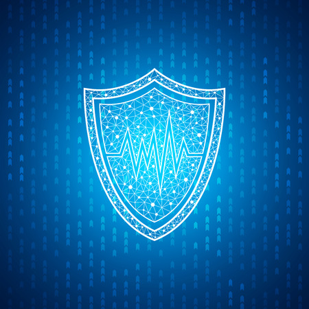 Technology shield icon , protection concept , Blue speed digital pattern , matrix backgroundのイラスト素材