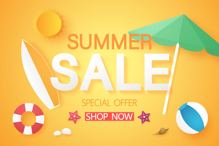 Summer sale with stuff , paper art styleのイラスト素材