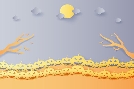 Halloween pumpkin pattern , paper art styleのイラスト素材