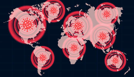 Coronavirus all around the world, the spread of novel coronavirus, Covid-2019, dangerous virus, warning signals show the coronavirus spot, pandemicのイラスト素材