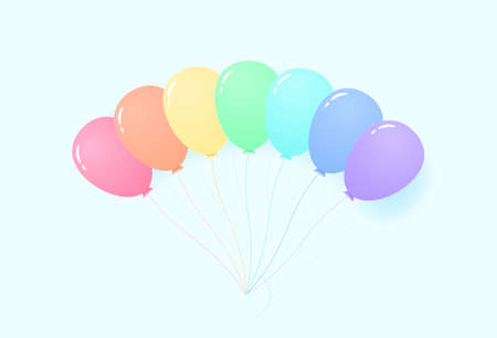Group of colorful pastel color balloons flying in the sky, rainbow color pattern, paper art styleのイラスト素材