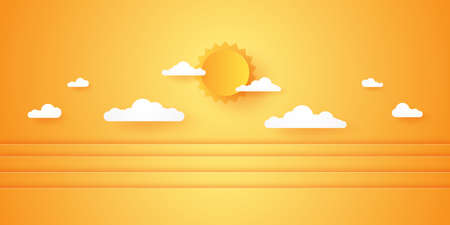 Summer Time, Cloudscape, cloudy sky with bright sun, paper art styleのイラスト素材