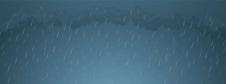 Vector illustration, rainstorm, rain background, rainy season, paper art styleのイラスト素材