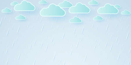 Vector illustration, rainstorm, rain background, rainy season, paper art styleのイラスト素材
