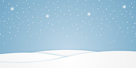 landscape and snow falling in winter season, white hill, paper art styleのイラスト素材
