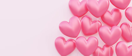 Valentine's day, template for love concept, 3D illustration of red heart shaped balloons floating...