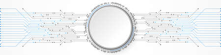 Abstract Technology Background, white circle banner on blue circuit board patternのイラスト素材