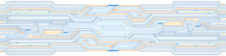 Abstract Technology Background, blue and orange circuit board pattern, microchip, power lineのイラスト素材