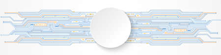 Abstract Digital Technology Background, white circle banner on blue and orange circuit board patternのイラスト素材