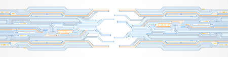 Abstract Technology Background, blue and orange circuit board pattern, microchip, power lineのイラスト素材