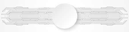 Abstract Technology Background, white circle banner on grey circuit board patternのイラスト素材