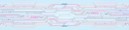 Abstract Technology Background, blue and pink circuit board pattern, microchip, power lineのイラスト素材