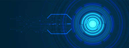 Abstract overlap circle digital background, smart lens technology with light effect and circuit boardのイラスト素材