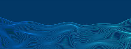 Abstract blue technology distorted lines design, digital network background, wavy surface, vector communication concept, blank spaceのイラスト素材