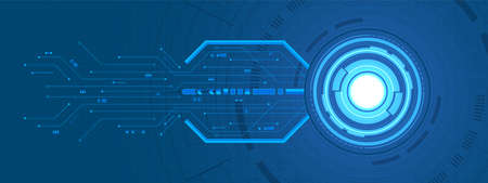 Abstract overlap circle digital background, smart lens technology, circuit board, arrow speed upのイラスト素材