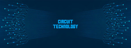 Abstract Technology Background, blue circuit board pattern, microchip, power line, blank space