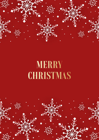 Merry Christmas with snowflakes and lettering in paper art styleのイラスト素材